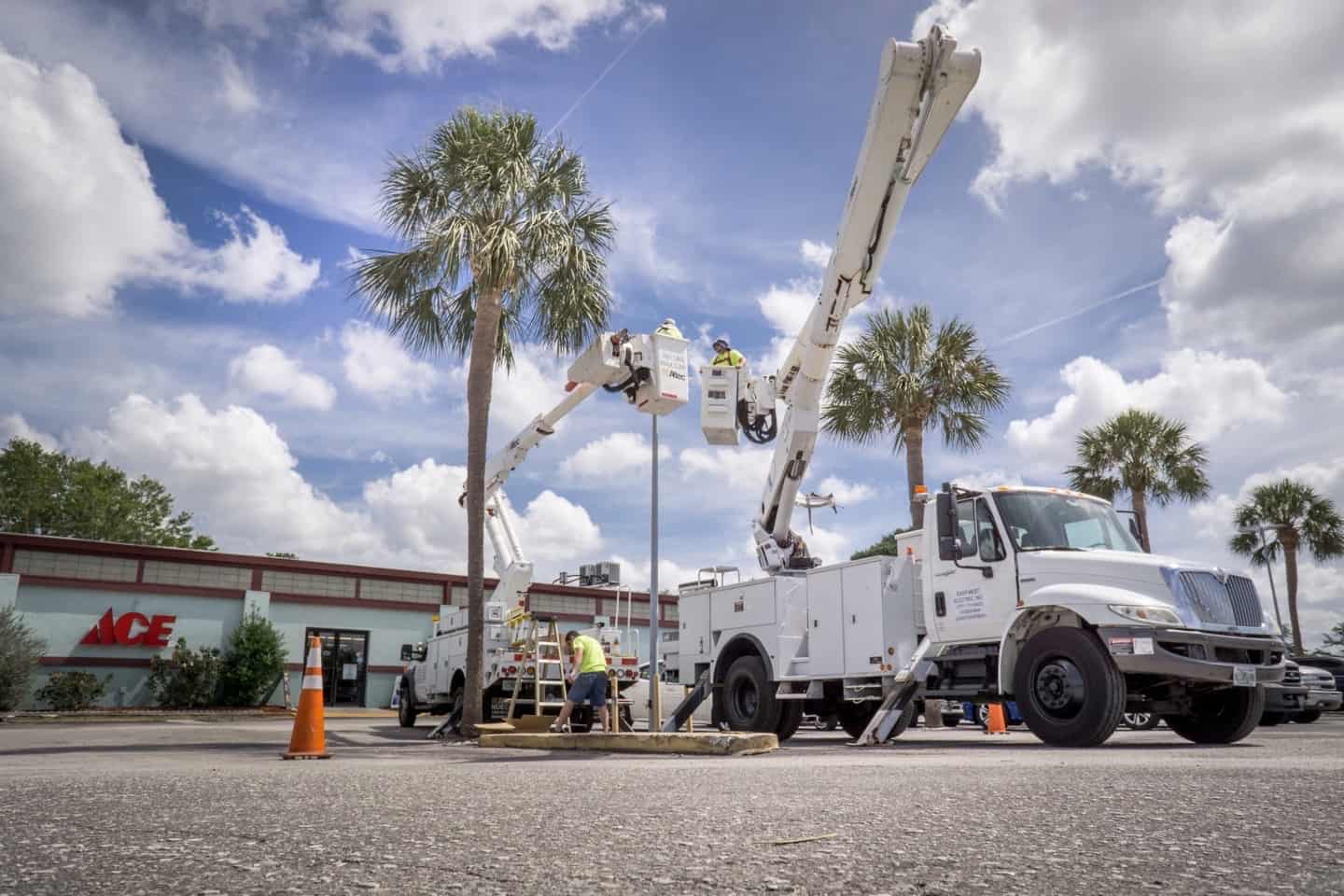 East-West Electric bucket trucks on a commercial project