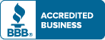BBB Accredited Business logo. The image features a blue background with a white torch symbol and the letters "BBB" below it on the left side. To the right, the text "Accredited Business" is displayed in white, ensuring reliability for any electrician in Clearwater or commercial electrician near me.